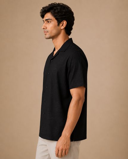 Black short sleeve shirt with premium cargo pants