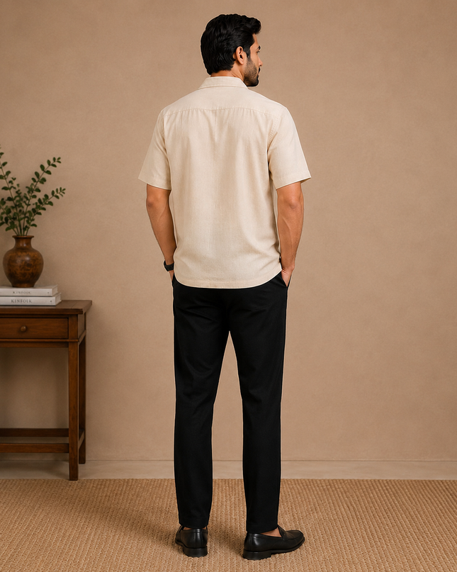 Short sleeve shirt with premium denim pant