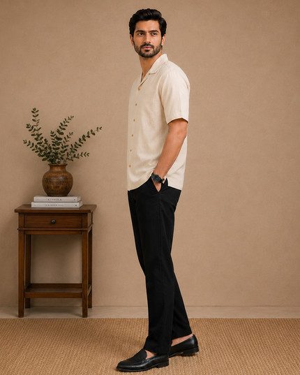 Short sleeve shirt with premium denim pant