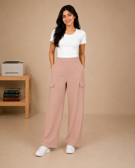 Premium quality wide-leg cargo trouser