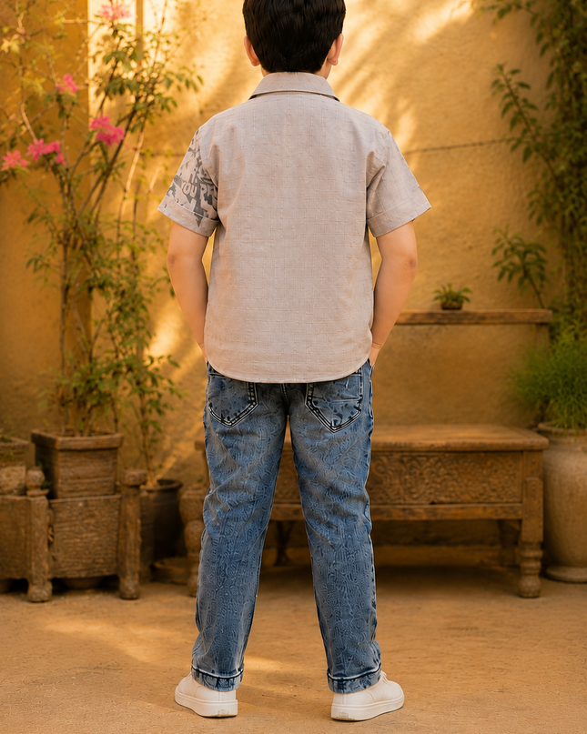 Boys Trendy 3-Piece Casual Denim & Shirt Set