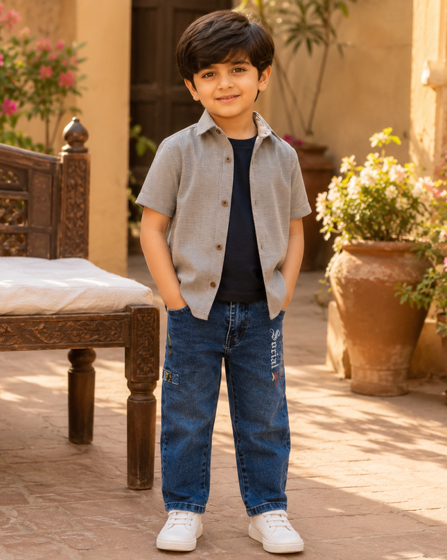 Boys Button-Down Shirt with Denim Jeans Set