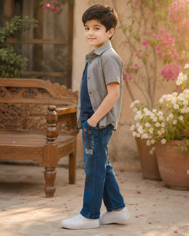 Boys Button-Down Shirt with Denim Jeans Set