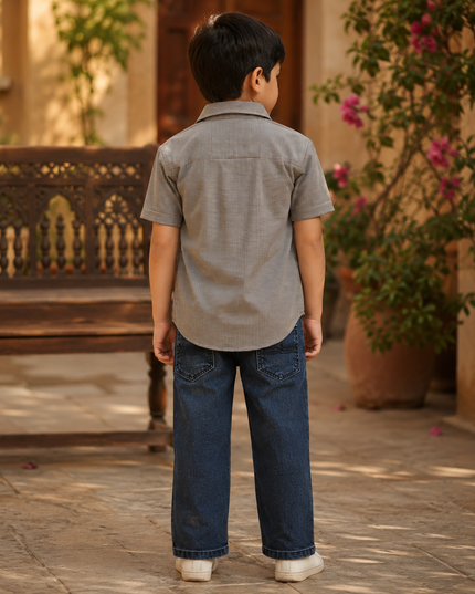 Boys Button-Down Shirt with Denim Jeans Set
