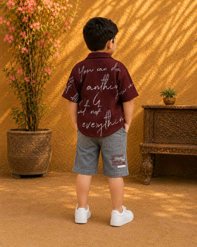 3 pcs open maroon casual summer outfit for boys