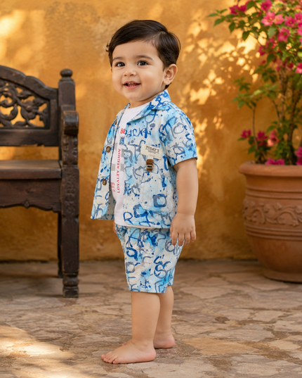 Cute blue printed summer outfit for little boys