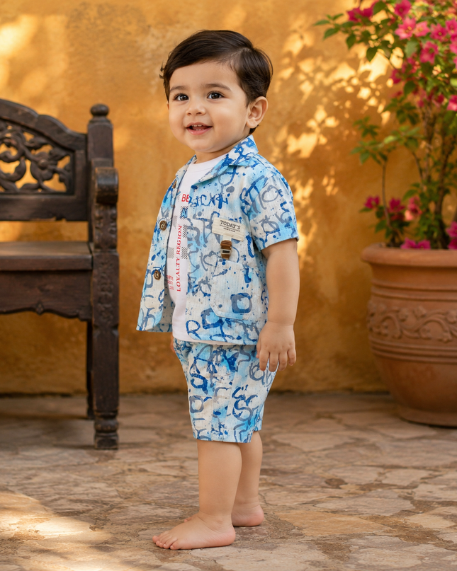 Cute blue printed summer outfit for little boys