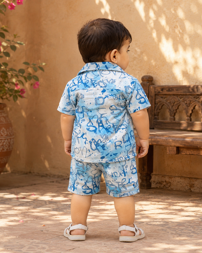 Cute blue printed summer outfit for little boys