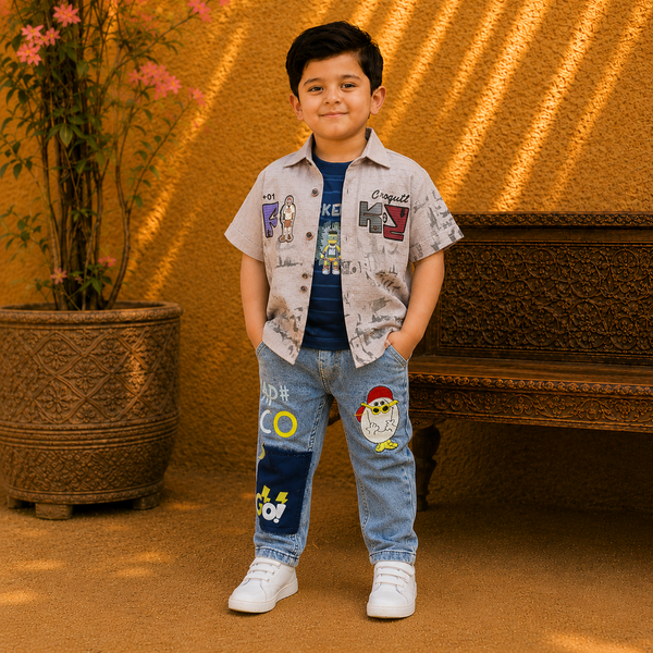 Boys 2-Piece Printed Shirt with Denim Jeans Set