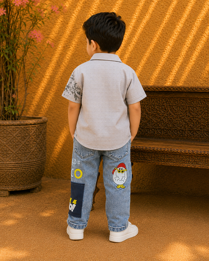 Boys 2-Piece Printed Shirt with Denim Jeans Set