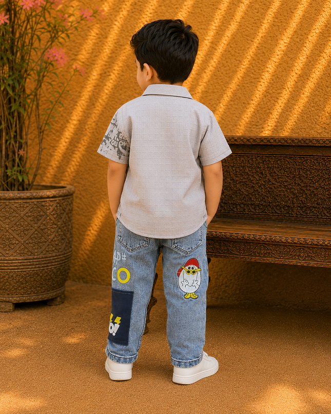Boys 2-Piece Printed Shirt with Denim Jeans Set