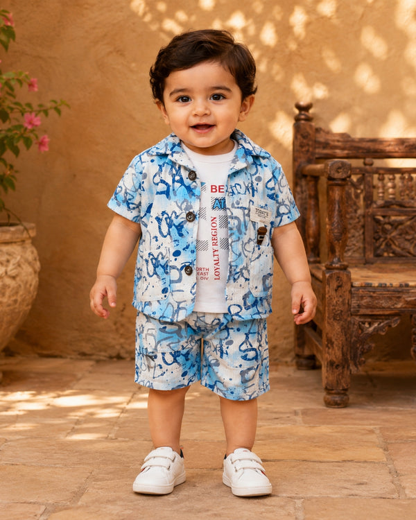 Cute blue printed summer outfit for little boys