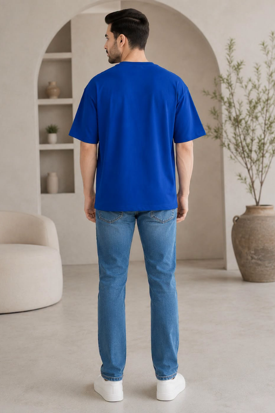 Men’s Royal Blue Oversized T-Shirt & Light Blue Straight-Fit Jeans Combo