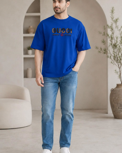 Men’s Royal Blue Oversized T-Shirt & Light Blue Straight-Fit Jeans Combo