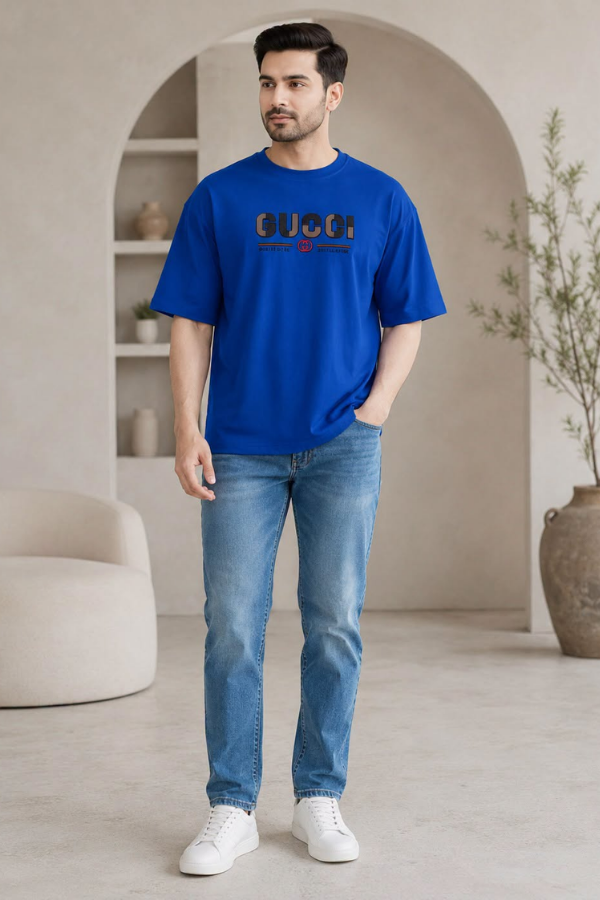 Men’s Royal Blue Oversized T-Shirt & Light Blue Straight-Fit Jeans Combo