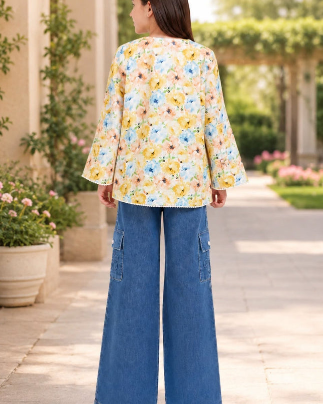 Girls’ Stylish Top & Bell-Bottom