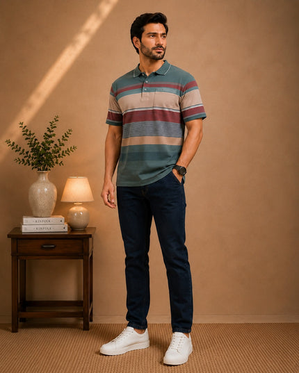 Premium Striped Polo T-Shirt and Denim Pant