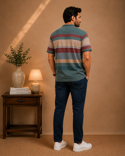 Premium Striped Polo T-Shirt and Denim Pant