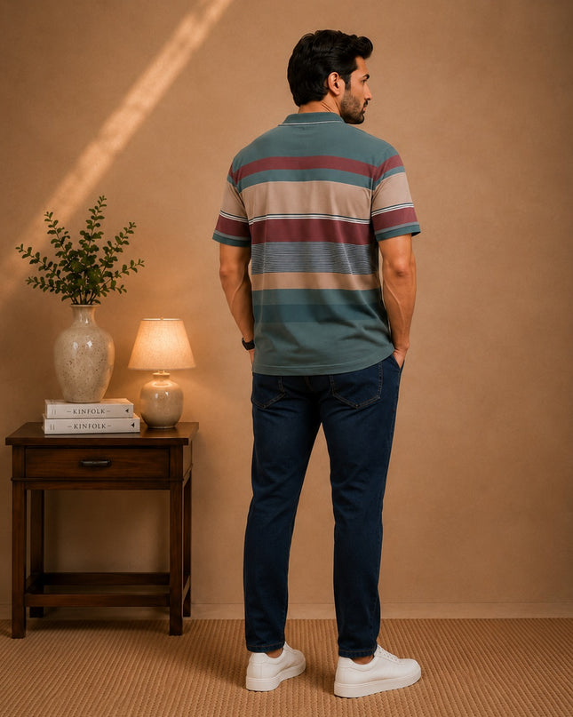 Premium Striped Polo T-Shirt and Denim Pant