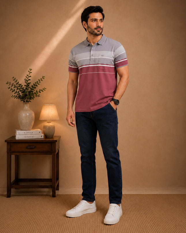 Premium Striped Polo T-Shirt and Denim Pant