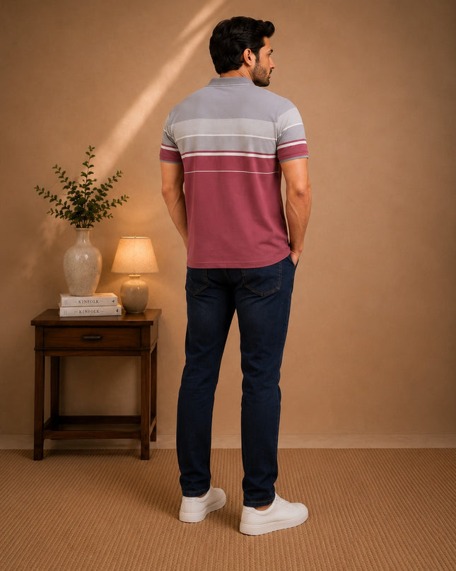 Premium Striped Polo T-Shirt and Denim Pant