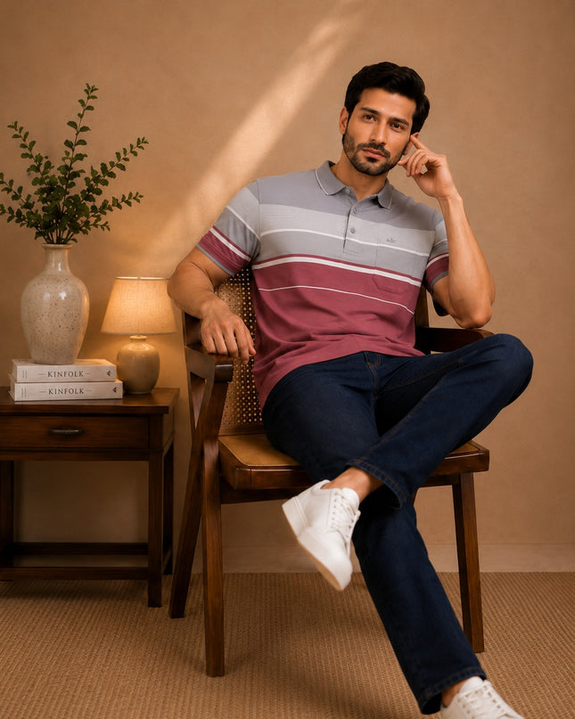 Premium Striped Polo T-Shirt and Denim Pant